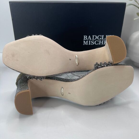 Badgley Mischka Kameryn Open Toe Block Heel Sandal Pewter Women's 8 NWB - Picture 10 of 12